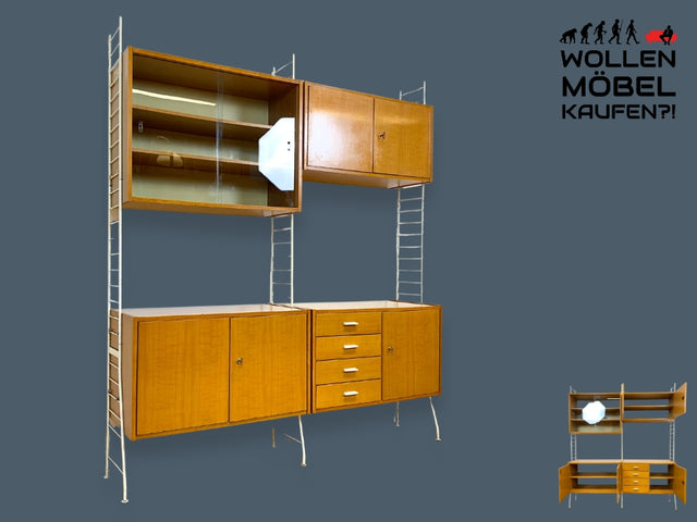 WMK I Kultiges modulares DDR Stringregal Babett aus 1970 mit Vitrine & Kommoden I Regalsystem Leitermöbel String Regal Bücherregal Bücherschrank Regalwand Sideboard Mid-Century Vintage VEB 60er 70er