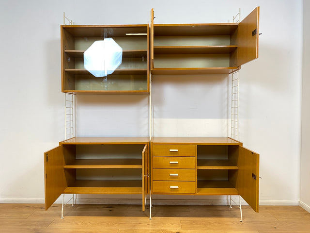 WMK I Kultiges modulares DDR Stringregal Babett aus 1970 mit Vitrine & Kommoden I Regalsystem Leitermöbel String Regal Bücherregal Bücherschrank Regalwand Sideboard Mid-Century Vintage VEB 60er 70er