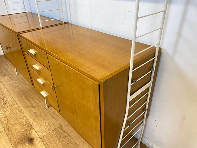 WMK I Kultiges modulares DDR Stringregal Babett aus 1970 mit Vitrine & Kommoden I Regalsystem Leitermöbel String Regal Bücherregal Bücherschrank Regalwand Sideboard Mid-Century Vintage VEB 60er 70er
