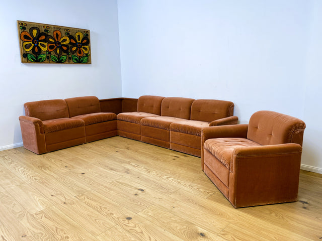 WMK I Seltenes, gemütliches & sehr gut erhaltenes modulares Vintage Ecksofa mit Sessel in altrosa Originalbezug I Sitzgarnitur Sitzecke Sofa Couch Modular Mid-Century Retro Space Age Rosa Berlin Köln