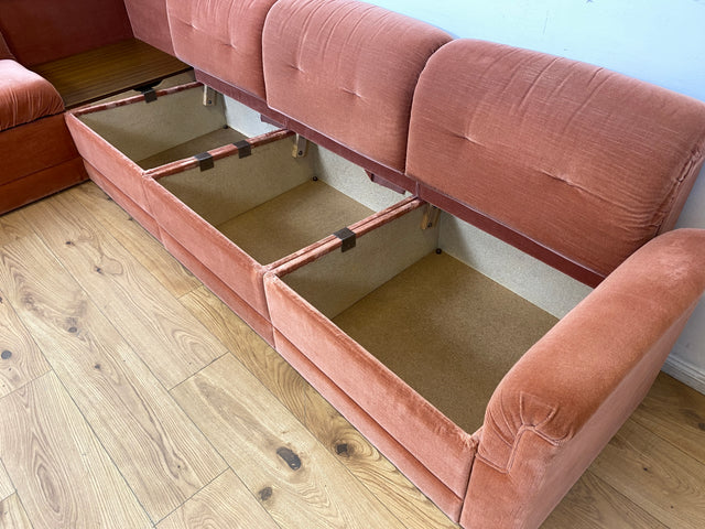 WMK I Seltenes, gemütliches & sehr gut erhaltenes modulares Vintage Ecksofa mit Sessel in altrosa Originalbezug I Sitzgarnitur Sitzecke Sofa Couch Modular Mid-Century Retro Space Age Rosa Berlin Köln