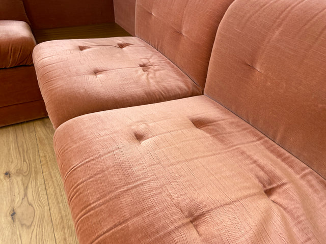 WMK I Seltenes, gemütliches & sehr gut erhaltenes modulares Vintage Ecksofa mit Sessel in altrosa Originalbezug I Sitzgarnitur Sitzecke Sofa Couch Modular Mid-Century Retro Space Age Rosa Berlin Köln