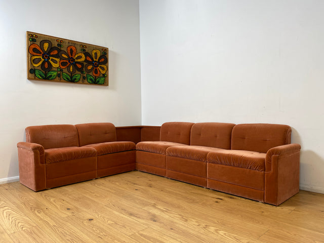 WMK I Seltenes, gemütliches & sehr gut erhaltenes modulares Vintage Ecksofa mit Sessel in altrosa Originalbezug I Sitzgarnitur Sitzecke Sofa Couch Modular Mid-Century Retro Space Age Rosa Berlin Köln