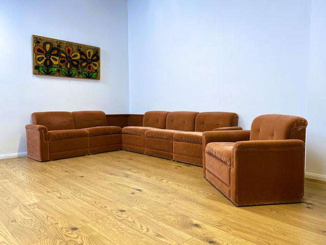 WMK I Seltenes, gemütliches & sehr gut erhaltenes modulares Vintage Ecksofa mit Sessel in altrosa Originalbezug I Sitzgarnitur Sitzecke Sofa Couch Modular Mid-Century Retro Space Age Rosa Berlin Köln
