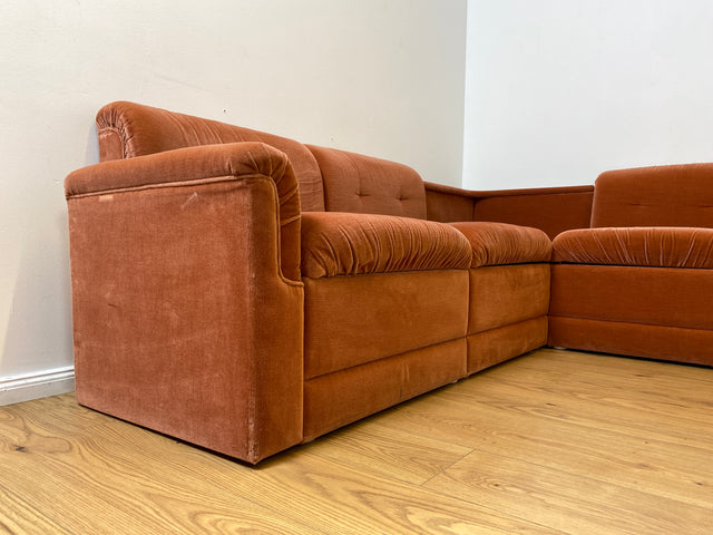 WMK I Seltenes, gemütliches & sehr gut erhaltenes modulares Vintage Ecksofa mit Sessel in altrosa Originalbezug I Sitzgarnitur Sitzecke Sofa Couch Modular Mid-Century Retro Space Age Rosa Berlin Köln