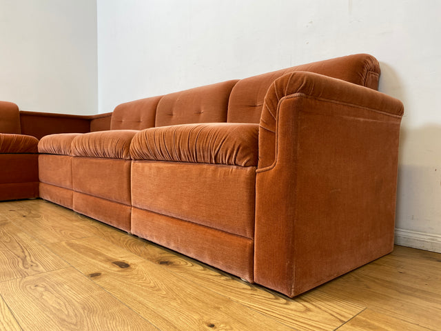 WMK I Seltenes, gemütliches & sehr gut erhaltenes modulares Vintage Ecksofa mit Sessel in altrosa Originalbezug I Sitzgarnitur Sitzecke Sofa Couch Modular Mid-Century Retro Space Age Rosa Berlin Köln