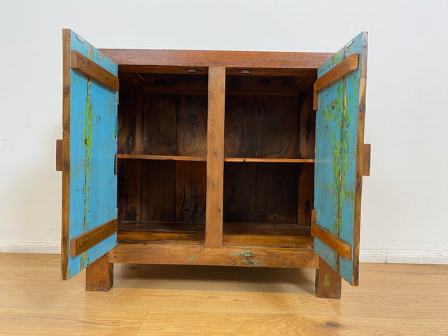 Boatwood by WMK # Meeresblaue nachhaltige Kommode aus altem Bootsholz, ein handgefertigtes Unikat aus massivem Teakholz # Schrank Sideboard Anrichte Wäschekommode Wickelkommode Schuhschrank Cabinet