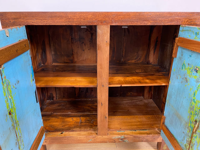 Boatwood by WMK # Meeresblaue nachhaltige Kommode aus altem Bootsholz, ein handgefertigtes Unikat aus massivem Teakholz # Schrank Sideboard Anrichte Wäschekommode Wickelkommode Schuhschrank Cabinet