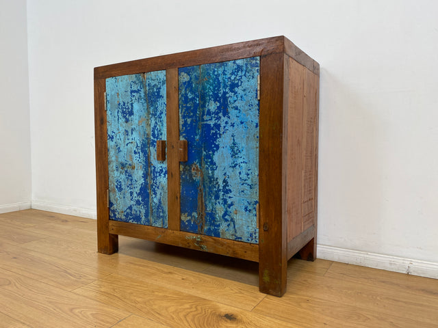 Boatwood by WMK # Meeresblaue nachhaltige Kommode aus altem Bootsholz, ein handgefertigtes Unikat aus massivem Teakholz # Schrank Sideboard Anrichte Wäschekommode Wickelkommode Schuhschrank Cabinet