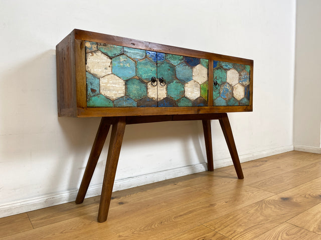 Boatwood by WMK # Detailreiche und nachhaltige Kommode aus altem Bootsholz, ein handgefertigtes Unikat aus massivem Teakholz # Sideboard Flurkommode Schrank Anrichte Konsole TV Bank Bootsmöbel Teak