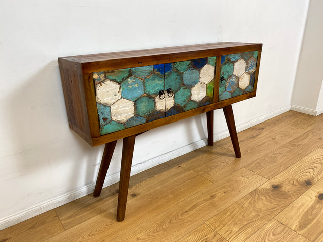 Boatwood by WMK # Detailreiche und nachhaltige Kommode aus altem Bootsholz, ein handgefertigtes Unikat aus massivem Teakholz # Sideboard Flurkommode Schrank Anrichte Konsole TV Bank Bootsmöbel Teak