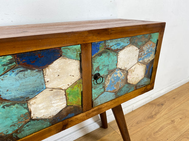 Boatwood by WMK # Detailreiche und nachhaltige Kommode aus altem Bootsholz, ein handgefertigtes Unikat aus massivem Teakholz # Sideboard Flurkommode Schrank Anrichte Konsole TV Bank Bootsmöbel Teak
