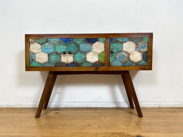 Boatwood by WMK # Detailreiche und nachhaltige Kommode aus altem Bootsholz, ein handgefertigtes Unikat aus massivem Teakholz # Sideboard Flurkommode Schrank Anrichte Konsole TV Bank Bootsmöbel Teak