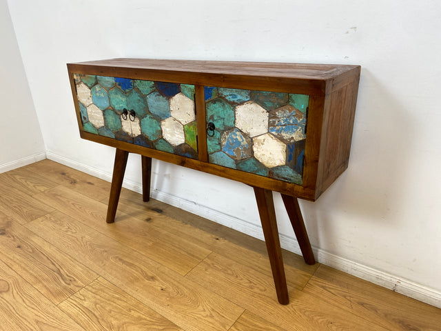 Boatwood by WMK # Detailreiche und nachhaltige Kommode aus altem Bootsholz, ein handgefertigtes Unikat aus massivem Teakholz # Sideboard Flurkommode Schrank Anrichte Konsole TV Bank Bootsmöbel Teak