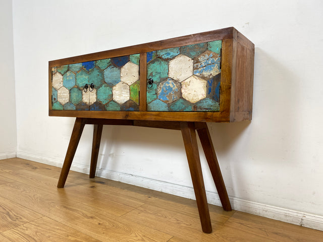 Boatwood by WMK # Detailreiche und nachhaltige Kommode aus altem Bootsholz, ein handgefertigtes Unikat aus massivem Teakholz # Sideboard Flurkommode Schrank Anrichte Konsole TV Bank Bootsmöbel Teak