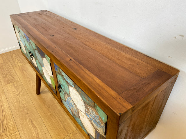 Boatwood by WMK # Detailreiche und nachhaltige Kommode aus altem Bootsholz, ein handgefertigtes Unikat aus massivem Teakholz # Sideboard Flurkommode Schrank Anrichte Konsole TV Bank Bootsmöbel Teak