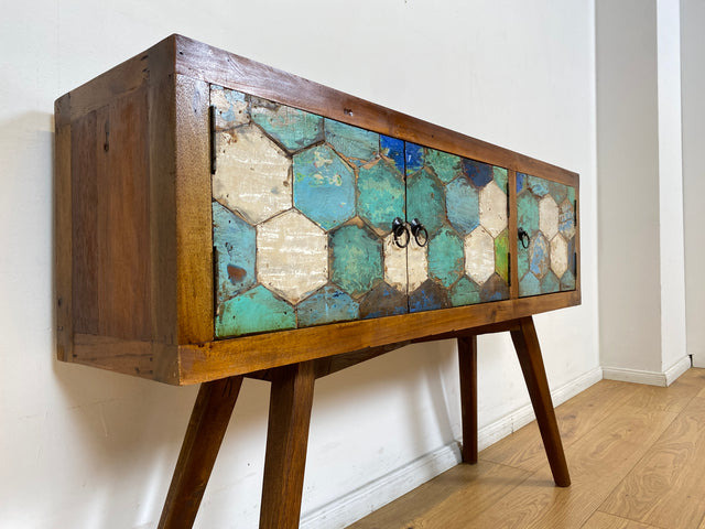 Boatwood by WMK # Detailreiche und nachhaltige Kommode aus altem Bootsholz, ein handgefertigtes Unikat aus massivem Teakholz # Sideboard Flurkommode Schrank Anrichte Konsole TV Bank Bootsmöbel Teak