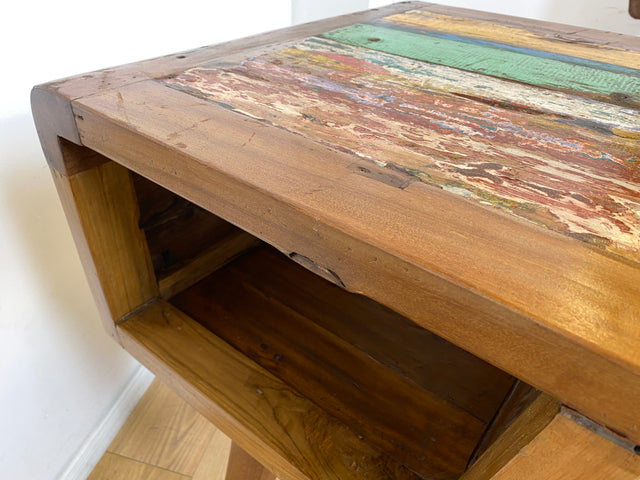 Boatwood by WMK I Formschöner & nachhaltiger Schreibtisch aus altem Bootsholz I handgefertigtes Unikat I Teakholz massiv I Arbeitstisch Desk Sekretär Bürotisch Computertisch Treibholz Köln Sylt Berlin