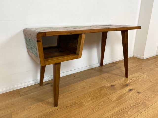 Boatwood by WMK I Formschöner & nachhaltiger Schreibtisch aus altem Bootsholz I handgefertigtes Unikat I Teakholz massiv I Arbeitstisch Desk Sekretär Bürotisch Computertisch Treibholz Köln Sylt Berlin