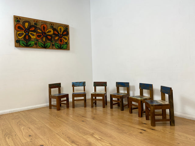 Boatwood by WMK I Einzigartiger & nachhaltiger bunter Kinderstuhl aus altem Bootsholz I handgefertigtes Unikat aus massivem Teakholz I Kinder Stuhl Holzstuhl Kindermöbel Kindersitz Treibholz I Versand