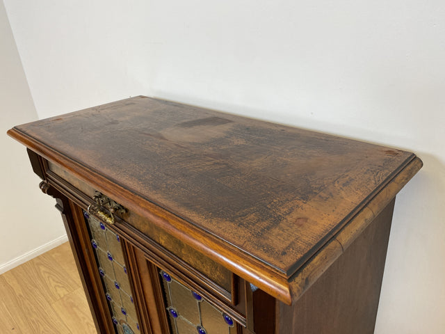 WMK # Sehr seltenes nordisches antikes Vertiko mit kunstvollen Bleiglas Fenstern, Vollholz, um 1890 # Schrank  Bücherschrank Büchervitrine Vitrine Wäscheschrank Kommode Gründerzeit Jugendstil Vintage