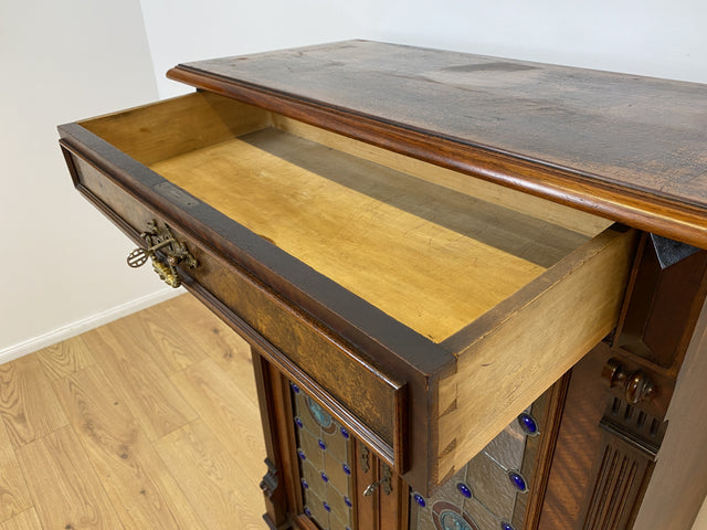 WMK # Sehr seltenes nordisches antikes Vertiko mit kunstvollen Bleiglas Fenstern, Vollholz, um 1890 # Schrank  Bücherschrank Büchervitrine Vitrine Wäscheschrank Kommode Gründerzeit Jugendstil Vintage