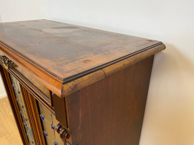 WMK # Sehr seltenes nordisches antikes Vertiko mit kunstvollen Bleiglas Fenstern, Vollholz, um 1890 # Schrank  Bücherschrank Büchervitrine Vitrine Wäscheschrank Kommode Gründerzeit Jugendstil Vintage