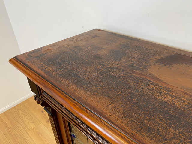 WMK # Sehr seltenes nordisches antikes Vertiko mit kunstvollen Bleiglas Fenstern, Vollholz, um 1890 # Schrank  Bücherschrank Büchervitrine Vitrine Wäscheschrank Kommode Gründerzeit Jugendstil Vintage