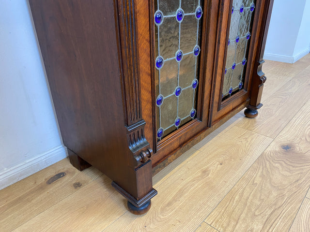 WMK # Sehr seltenes nordisches antikes Vertiko mit kunstvollen Bleiglas Fenstern, Vollholz, um 1890 # Schrank  Bücherschrank Büchervitrine Vitrine Wäscheschrank Kommode Gründerzeit Jugendstil Vintage