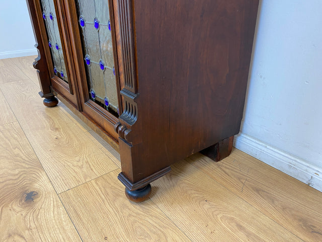 WMK # Sehr seltenes nordisches antikes Vertiko mit kunstvollen Bleiglas Fenstern, Vollholz, um 1890 # Schrank  Bücherschrank Büchervitrine Vitrine Wäscheschrank Kommode Gründerzeit Jugendstil Vintage