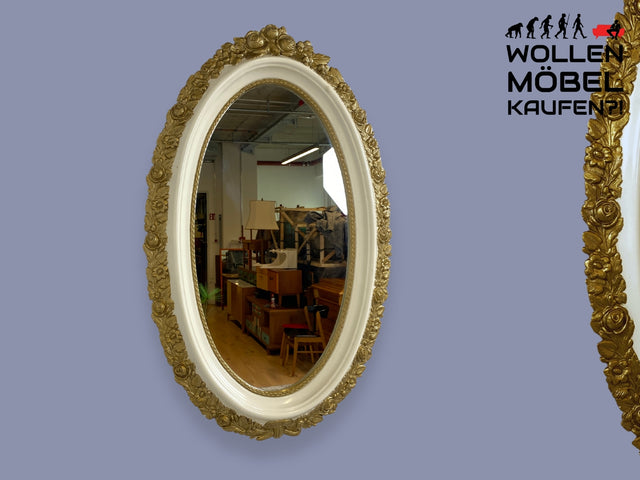 WMK I Versand möglich I Wunderschöner ovaler 70er Jahre Spiegel im Barock Stil mit weiß goldenem Kunststoff Spiegelrahmen I Wandspiegel Mirror Flurspiegel Rokoko Vintage I Berlin Mainz Regensburg Ulm