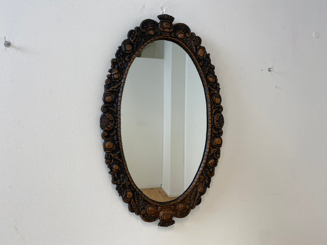 WMK I Wunderschöner ovaler 70x43cm Wandspiegel aus 1982 in reichverziertem Rahmen, ein Vintage Original aus der UdSSR I Spiegel Mirror Garderobe Flur Retro I Versand möglich I Berlin Dresden Frankfurt