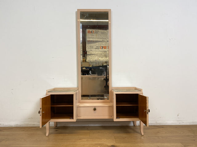 WMK I Sehr hübsche, rosa lackierte, Art Deco Frisierkommode aus vollem Holz mit großem Spiegel und Schublade I Spiegel Kommode Schmink Tisch Kommode Wäsche Ganzkörper Antik Vintage Berlin Leipzig NRW