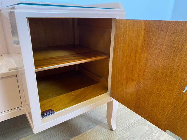 WMK I Sehr hübsche, rosa lackierte, Art Deco Frisierkommode aus vollem Holz mit großem Spiegel und Schublade I Spiegel Kommode Schmink Tisch Kommode Wäsche Ganzkörper Antik Vintage Berlin Leipzig NRW