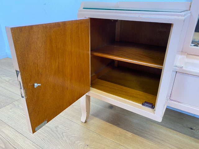 WMK I Sehr hübsche, rosa lackierte, Art Deco Frisierkommode aus vollem Holz mit großem Spiegel und Schublade I Spiegel Kommode Schmink Tisch Kommode Wäsche Ganzkörper Antik Vintage Berlin Leipzig NRW