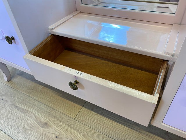 WMK I Sehr hübsche, rosa lackierte, Art Deco Frisierkommode aus vollem Holz mit großem Spiegel und Schublade I Spiegel Kommode Schmink Tisch Kommode Wäsche Ganzkörper Antik Vintage Berlin Leipzig NRW