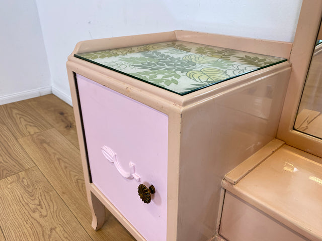 WMK I Sehr hübsche, rosa lackierte, Art Deco Frisierkommode aus vollem Holz mit großem Spiegel und Schublade I Spiegel Kommode Schmink Tisch Kommode Wäsche Ganzkörper Antik Vintage Berlin Leipzig NRW
