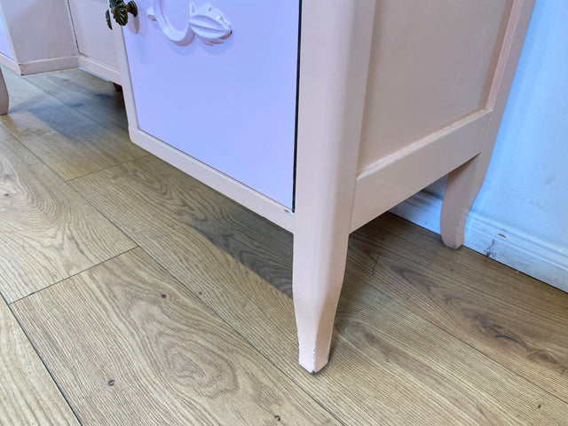 WMK I Sehr hübsche, rosa lackierte, Art Deco Frisierkommode aus vollem Holz mit großem Spiegel und Schublade I Spiegel Kommode Schmink Tisch Kommode Wäsche Ganzkörper Antik Vintage Berlin Leipzig NRW