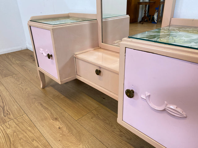 WMK I Sehr hübsche, rosa lackierte, Art Deco Frisierkommode aus vollem Holz mit großem Spiegel und Schublade I Spiegel Kommode Schmink Tisch Kommode Wäsche Ganzkörper Antik Vintage Berlin Leipzig NRW