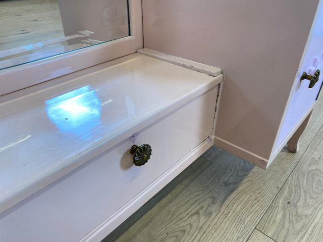 WMK I Sehr hübsche, rosa lackierte, Art Deco Frisierkommode aus vollem Holz mit großem Spiegel und Schublade I Spiegel Kommode Schmink Tisch Kommode Wäsche Ganzkörper Antik Vintage Berlin Leipzig NRW