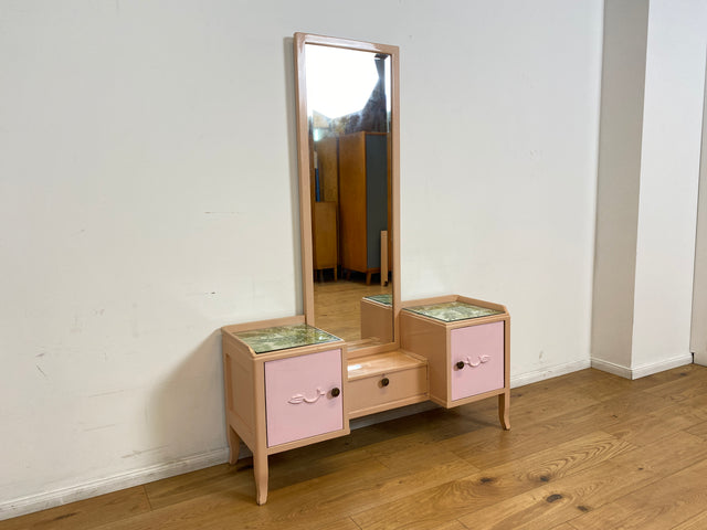 WMK I Sehr hübsche, rosa lackierte, Art Deco Frisierkommode aus vollem Holz mit großem Spiegel und Schublade I Spiegel Kommode Schmink Tisch Kommode Wäsche Ganzkörper Antik Vintage Berlin Leipzig NRW