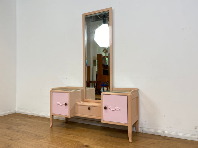 WMK I Sehr hübsche, rosa lackierte, Art Deco Frisierkommode aus vollem Holz mit großem Spiegel und Schublade I Spiegel Kommode Schmink Tisch Kommode Wäsche Ganzkörper Antik Vintage Berlin Leipzig NRW