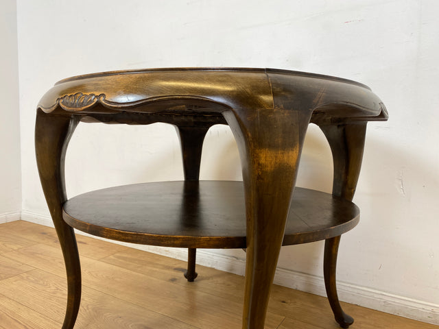 WMK I Wunderschöner runder 50er Jahre Chippendale Couchtisch mit Glasplatte und feinem Wiener Sonnengeflecht I Wohnzimmertisch Coffee Table Geflecht Mid-Century Vintage Barock Berlin Dresden Nürnberg