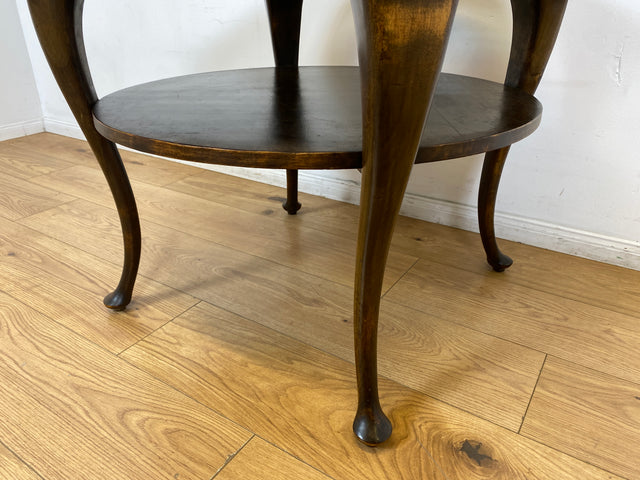 WMK I Wunderschöner runder 50er Jahre Chippendale Couchtisch mit Glasplatte und feinem Wiener Sonnengeflecht I Wohnzimmertisch Coffee Table Geflecht Mid-Century Vintage Barock Berlin Dresden Nürnberg