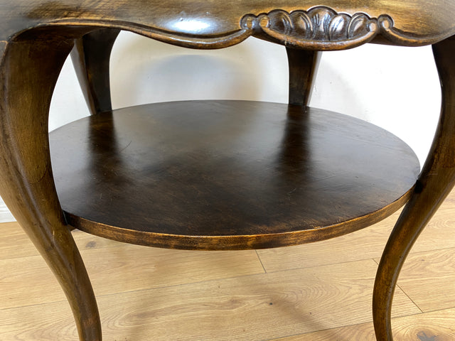 WMK I Wunderschöner runder 50er Jahre Chippendale Couchtisch mit Glasplatte und feinem Wiener Sonnengeflecht I Wohnzimmertisch Coffee Table Geflecht Mid-Century Vintage Barock Berlin Dresden Nürnberg