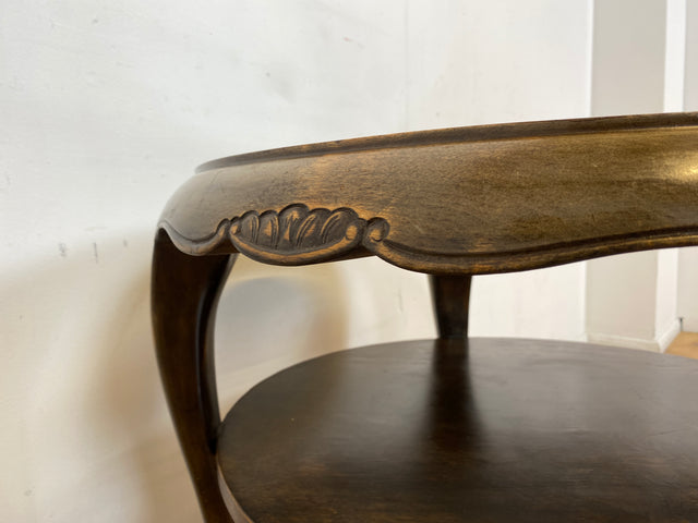 WMK I Wunderschöner runder 50er Jahre Chippendale Couchtisch mit Glasplatte und feinem Wiener Sonnengeflecht I Wohnzimmertisch Coffee Table Geflecht Mid-Century Vintage Barock Berlin Dresden Nürnberg