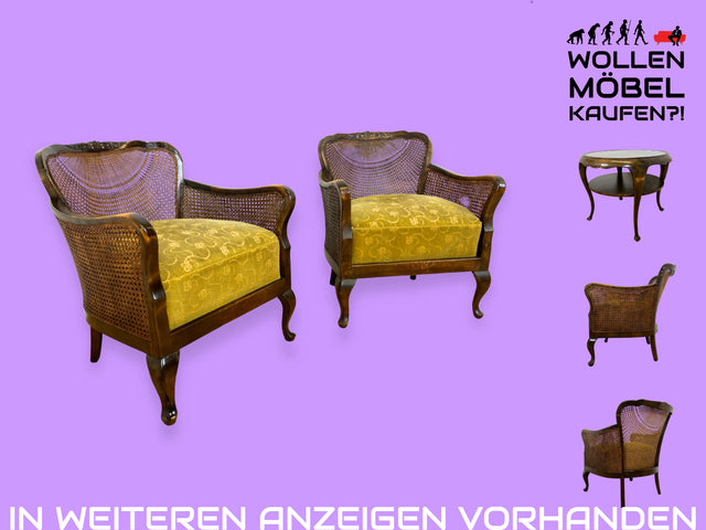 WMK I Wunderschöner runder 50er Jahre Chippendale Couchtisch mit Glasplatte und feinem Wiener Sonnengeflecht I Wohnzimmertisch Coffee Table Geflecht Mid-Century Vintage Barock Berlin Dresden Nürnberg