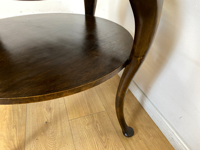 WMK I Wunderschöner runder 50er Jahre Chippendale Couchtisch mit Glasplatte und feinem Wiener Sonnengeflecht I Wohnzimmertisch Coffee Table Geflecht Mid-Century Vintage Barock Berlin Dresden Nürnberg