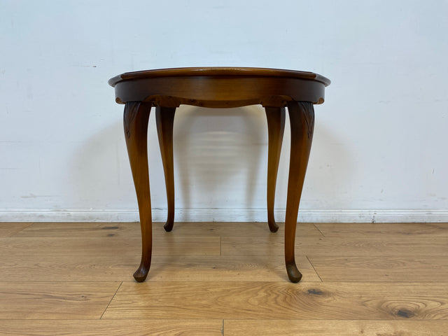 WMK # Wunderschöner kleiner runder 50er Jahre Chippendale Couchtisch mit Glasplatte & feinem Wiener Sonnengeflecht # Wohnzimmertisch Glastisch Beistelltisch Geflecht Coffee Table Mid-Century Vintage