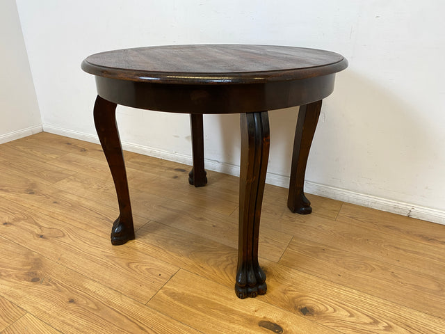 WMK I Sehr schöner runder antiker Salontisch mit handgearbeiteten Cabriole-Beinen mit Löwentatzen I Tisch Couchtisch niedriger Esstisch Chippendale Barock Vintage Berlin Magdeburg Schwerin NRW Bayern